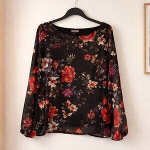 Vince Camuto Floral Sheer Blouse  Size L NWOT